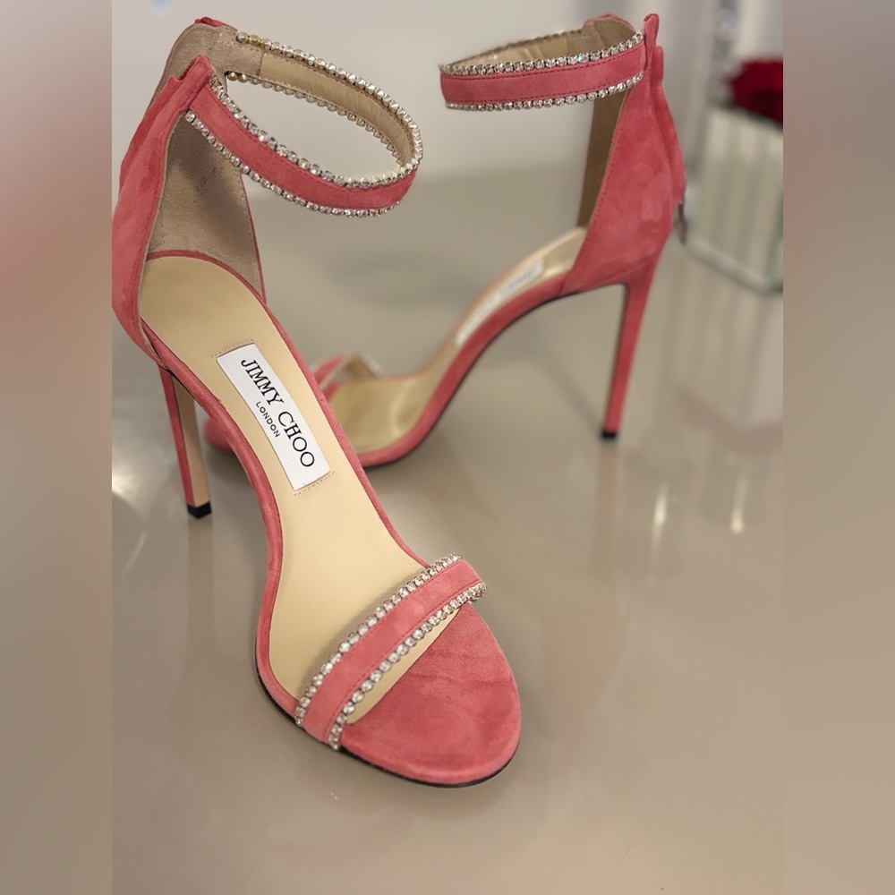 Jimmy Choo Pink Crystal Embellished Heels